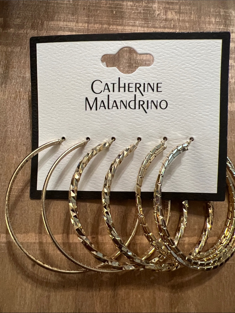 3/$18 Catherine Malandrino Gold Multi-Texture Hoop Earring Set Lot 1012